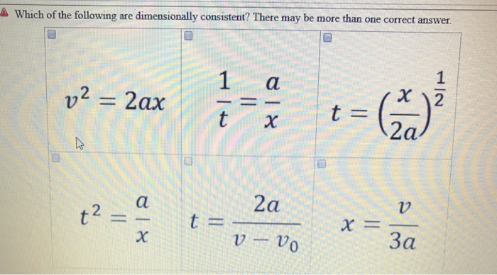 Which of the following equations are dimensionally consistent