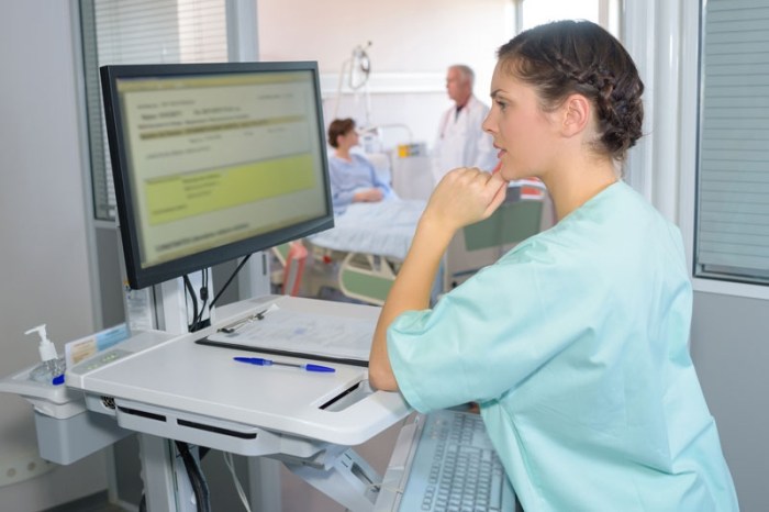 A nurse is documenting information in a computerized health record