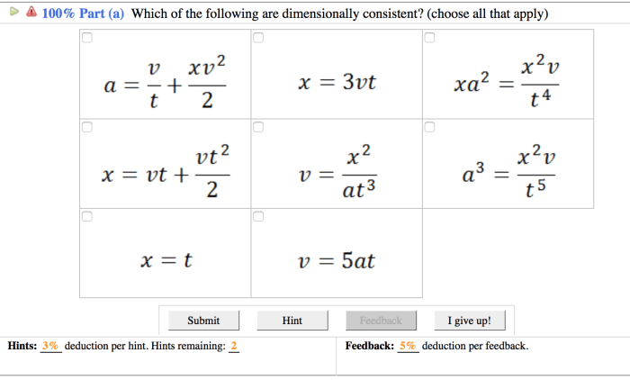 Which of the following equations are dimensionally consistent